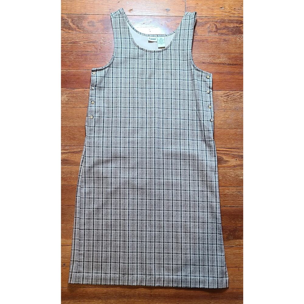 VTG 90s Y2K SZ Med Plaid Jumper Pinafore Maxi Dress Minimalist Buttons Cotton